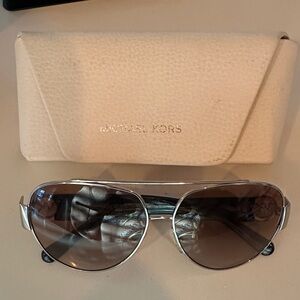 Michael Kors Silver Aviator Sunglasses with Brown Lenses
